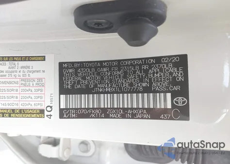 2020 Toyota C-Hr Xle z USA, uszkodzony, nr VIN JTNKHMBX1L1077778